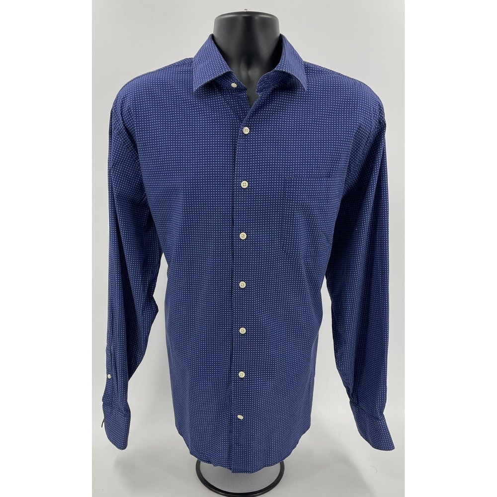 Peter Millar Light & Dark Blue Geometric Cotton Blend Long Sleeve Shirt Men's XL
